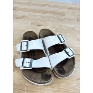 Birkenstock White Arizona Birko-Flor Hard Footbed Slide Women - Size 39